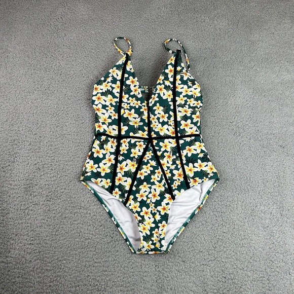 Cupshe Swimsuit Women Size Medium Green Floral Young and Vigor‎ Print One Piece - Picture 1 of 12